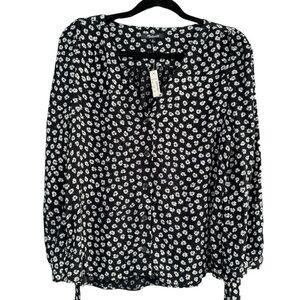 Madewell Floral Tie Sleeve Button Down Lightweight Blouse